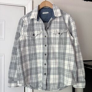 Outerknown Gray and White Plaid Button Down Shirt